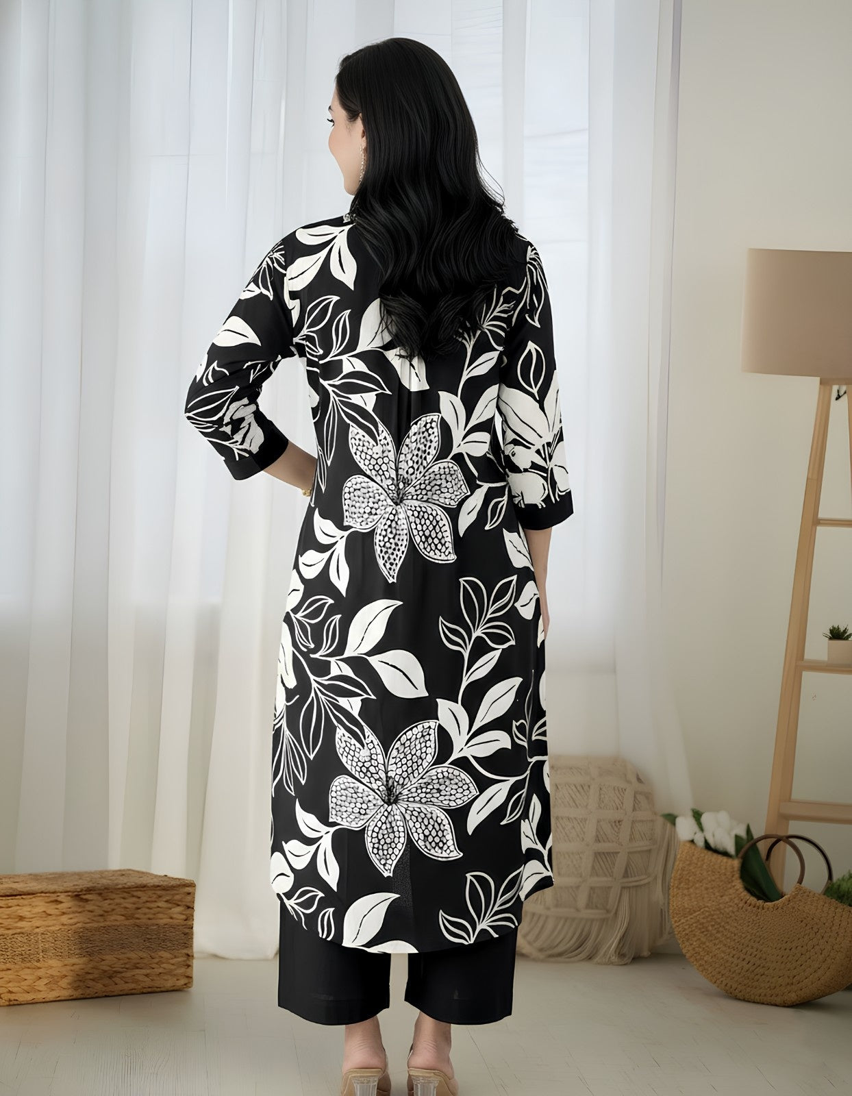 Midnight Bloom Black & White Floral Coord Set