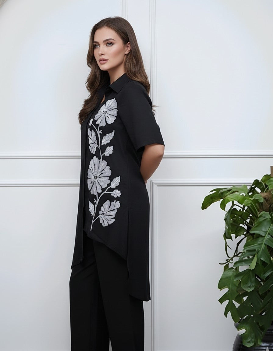 Midnight Bloom Asymmetrical Black Coord Set