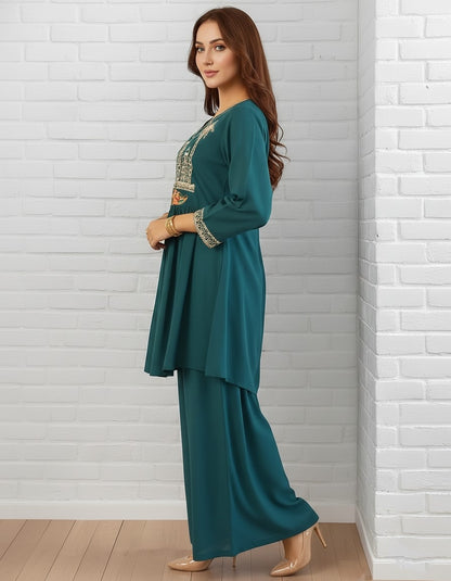 Emerald Heritage Embroidered Peplum Coord Set