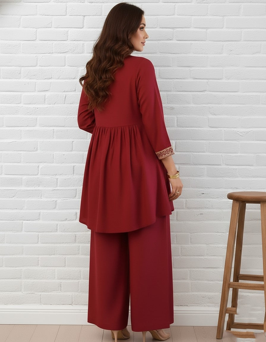 Maroon Heritage Embroidered Coord Set