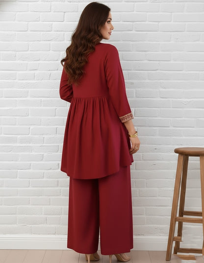 Maroon Heritage Embroidered Coord Set