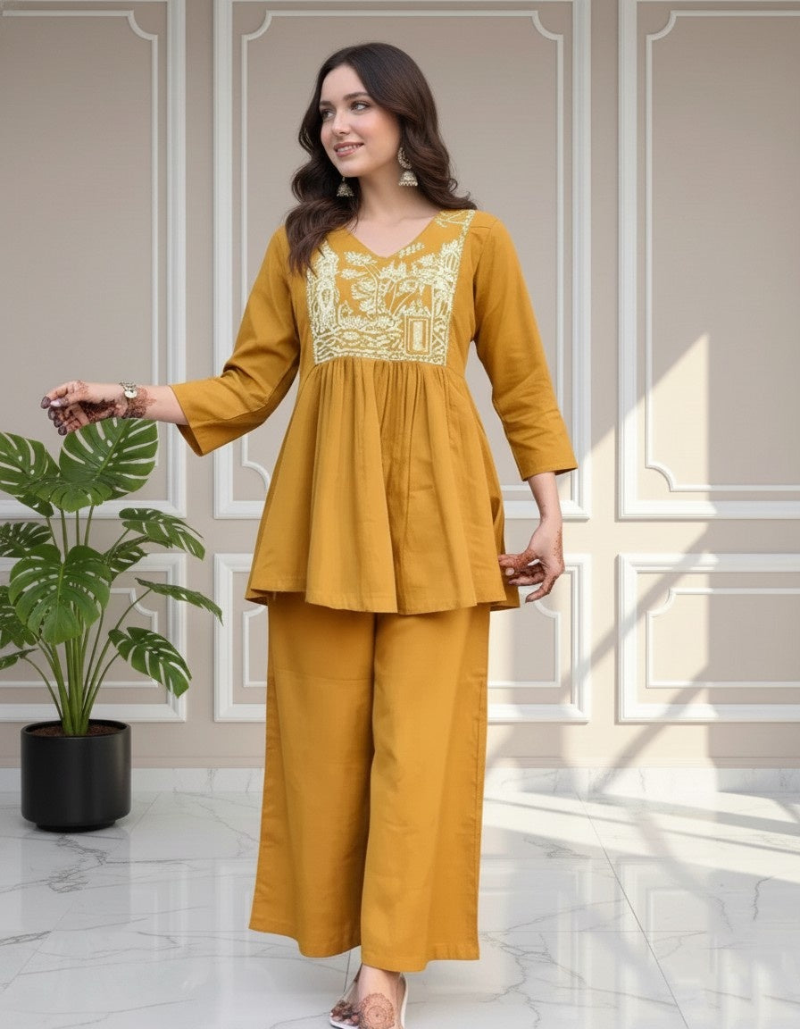Mustard Heritage Embroidered Coord Set