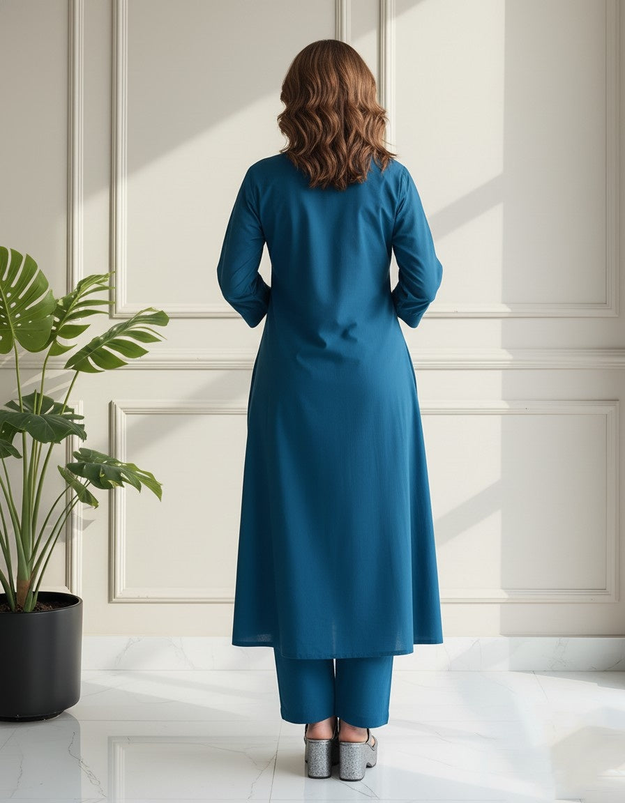 Teal Elephant Print Kurta Set