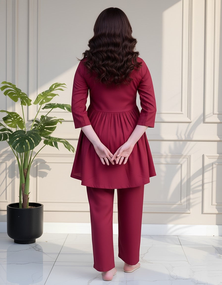 Maroon Embroidered Kurta Pant Set