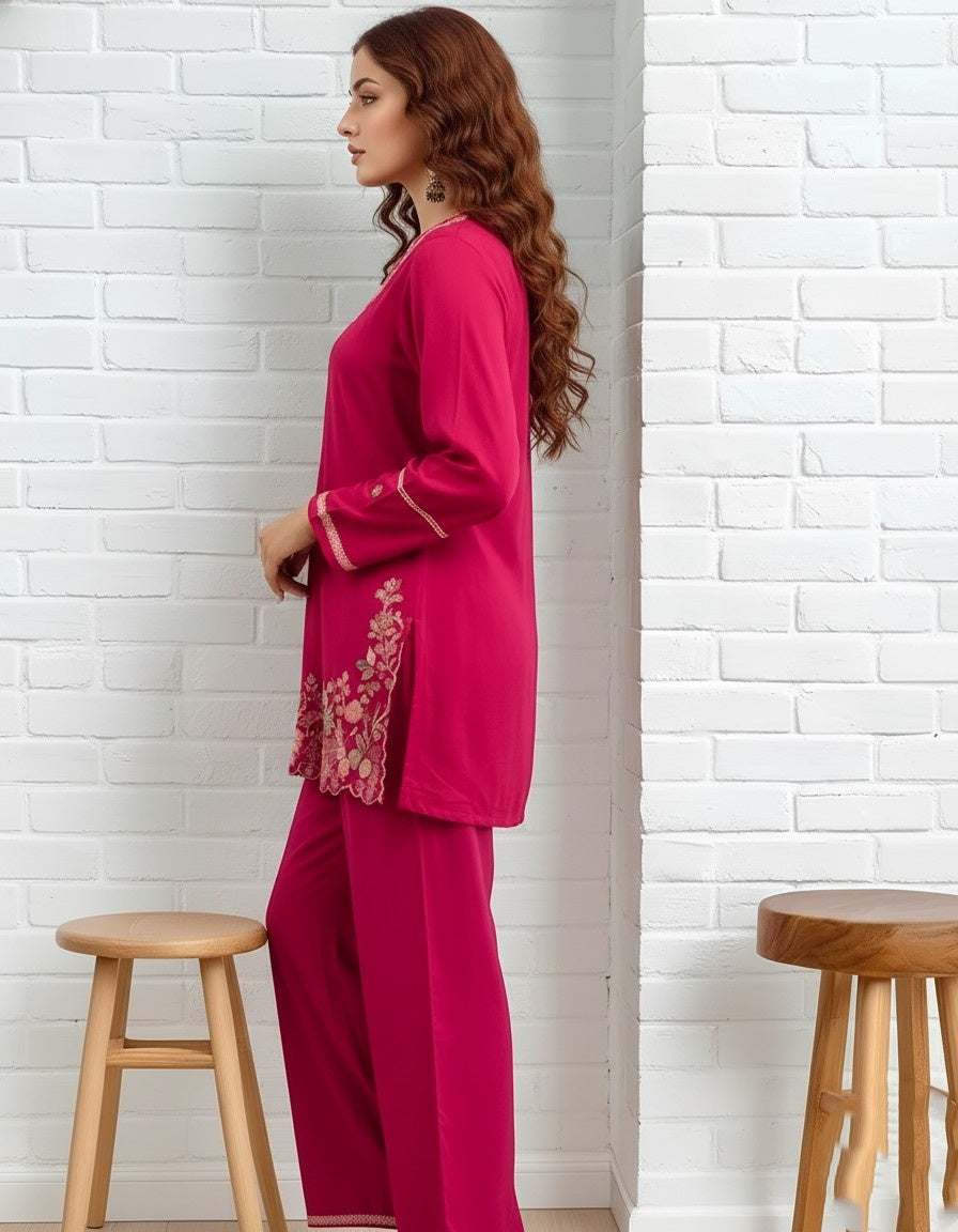 Pink Embroidered Kurta Pant Set