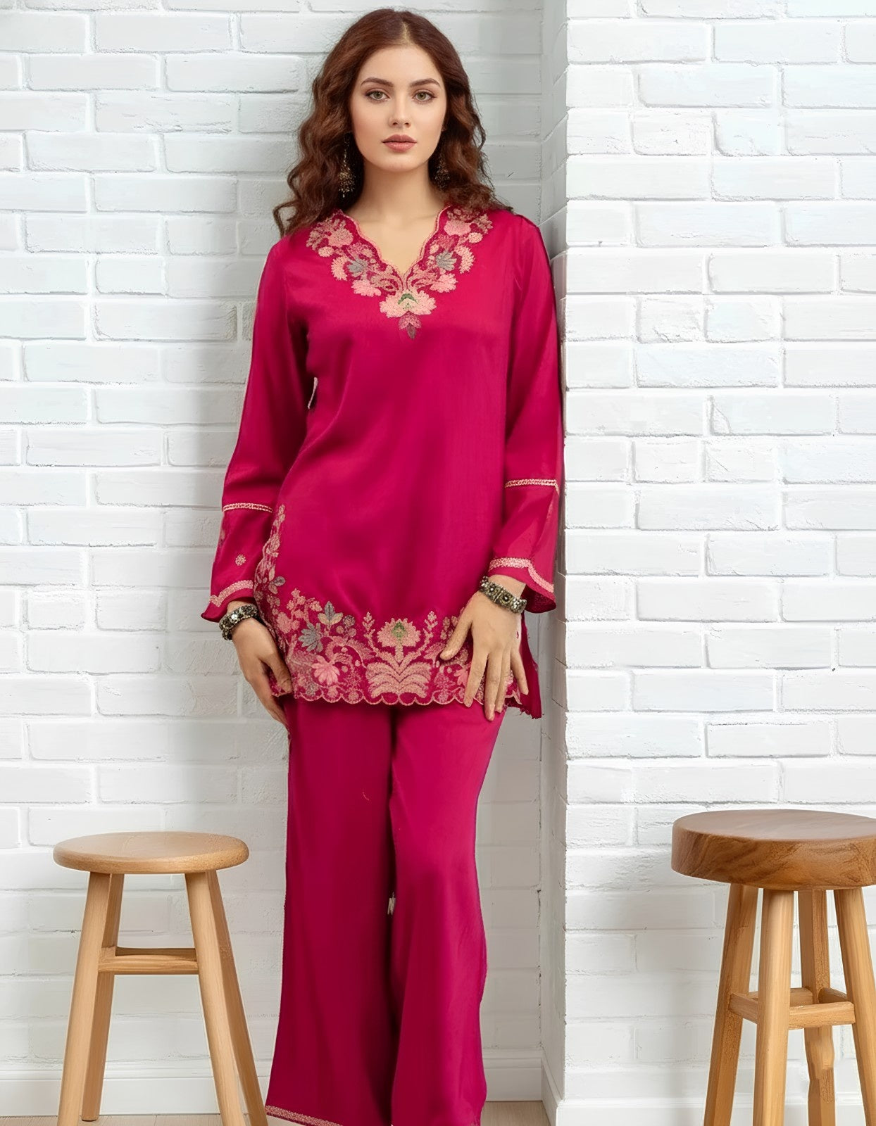 Pink Embroidered Kurta Pant Set