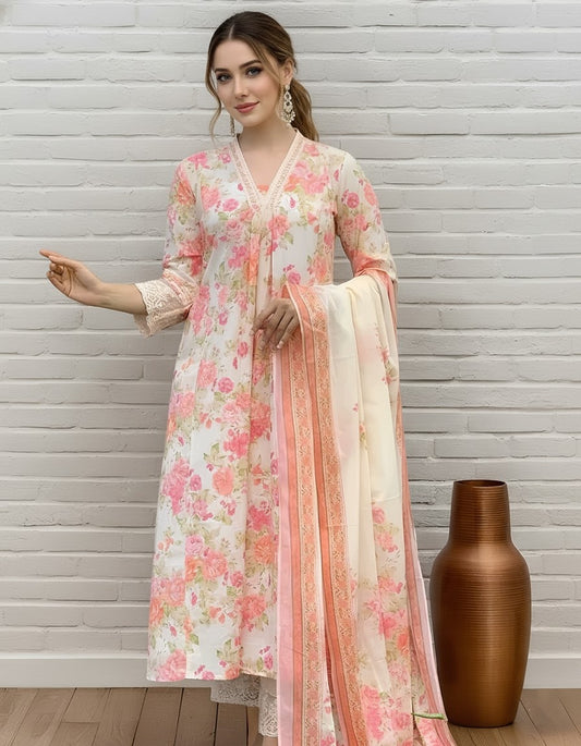 Elegant Floral Printed Kurta Set with Dupatta for Women