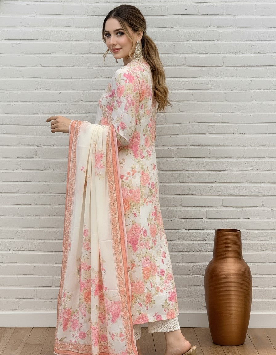 Elegant Floral Printed Kurta Set with Dupatta for Women