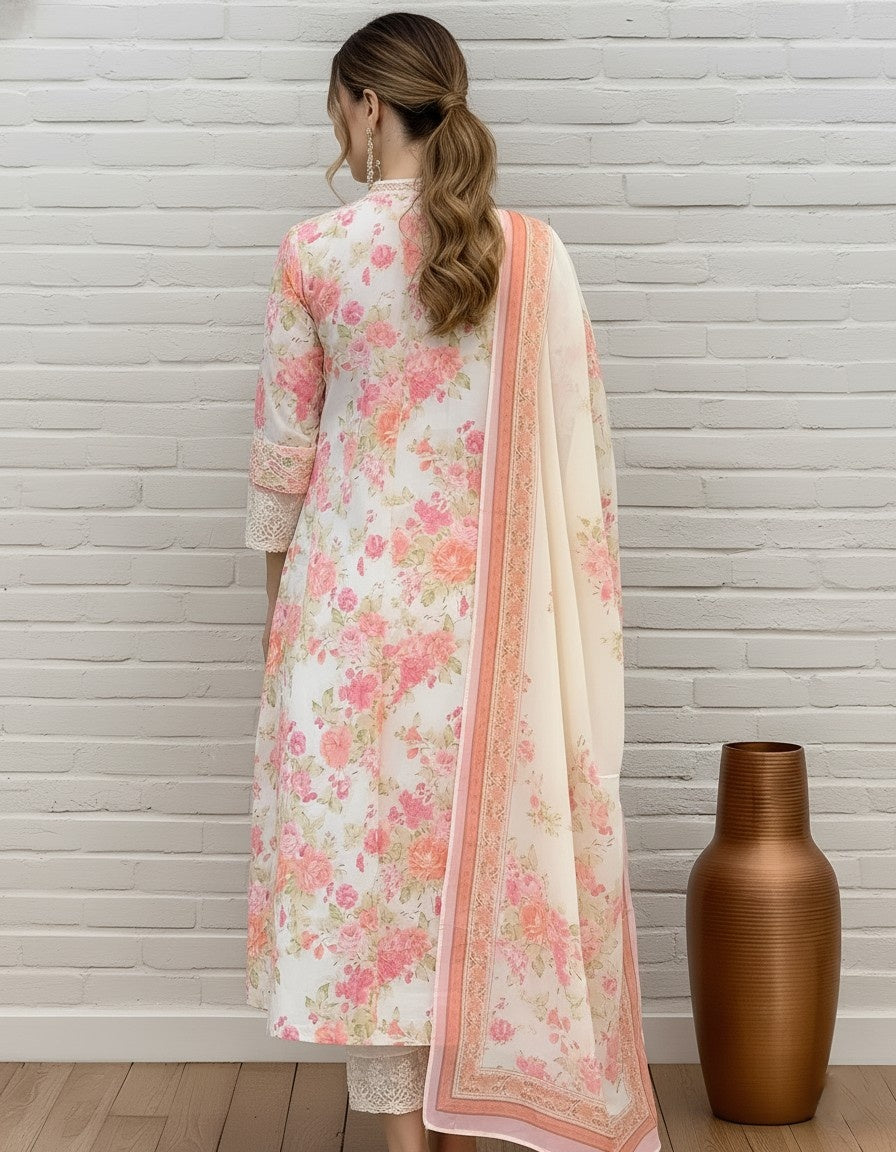 Elegant Floral Printed Kurta Set with Dupatta for Women