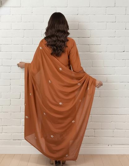 Elegant Rust Orange Embroidered Kurta Set with Dupatta for Women