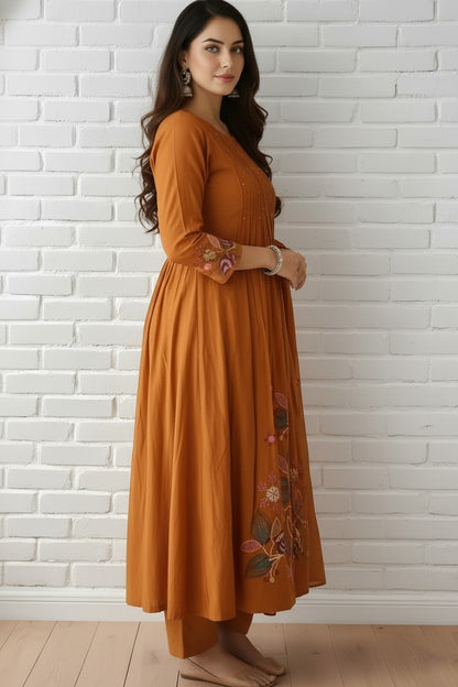 Elegant Mustard Embroidered Kurta Set with Dupatta for Women