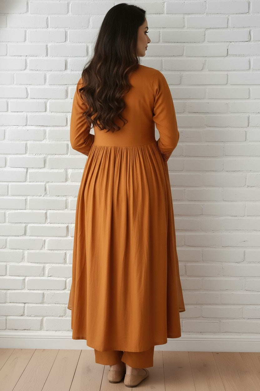 Elegant Mustard Embroidered Kurta Set with Dupatta for Women