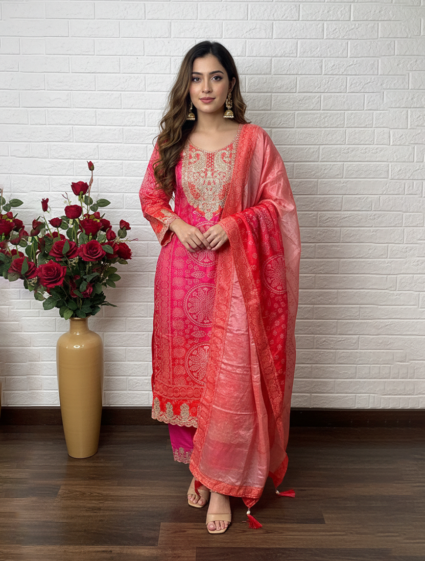 Exquisite Pink Traditional Attire