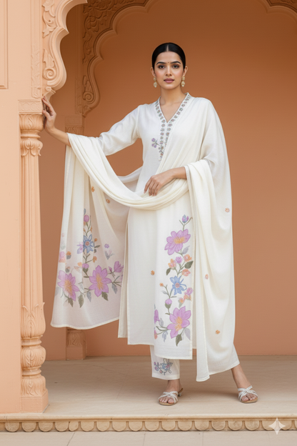 Serene Bloom: The Artisanal Ivory & Pastel Kurta Set
