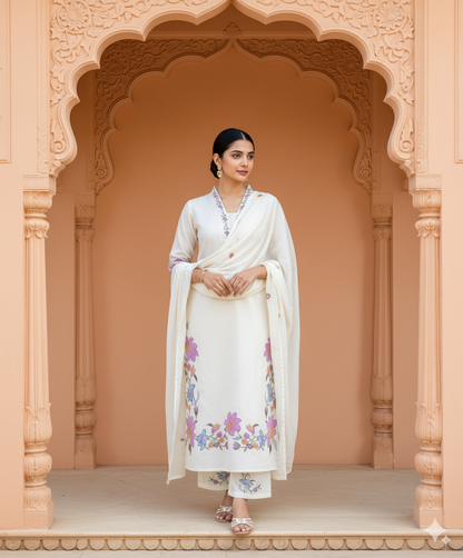 Serene Bloom: The Artisanal Ivory & Pastel Kurta Set