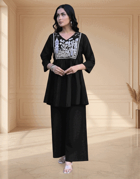Noir Heritage Embroidered Peplum Coord Set