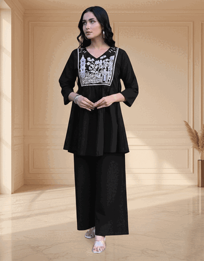 Noir Heritage Embroidered Peplum Coord Set