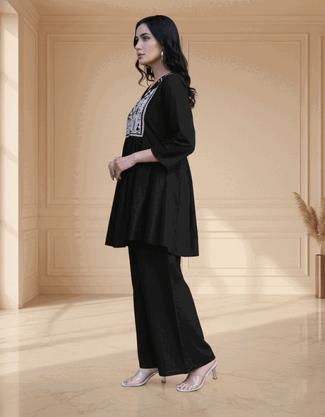 Noir Heritage Embroidered Peplum Coord Set