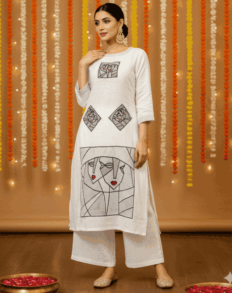 White Cotton Flex Kurta With Palazzo