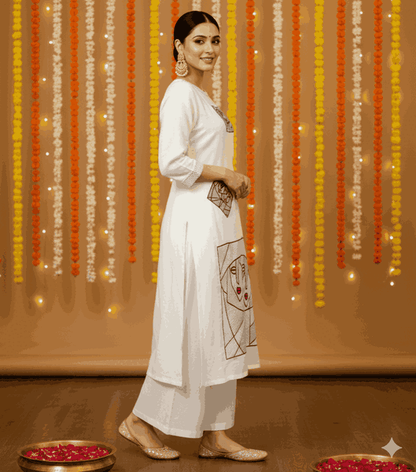 White Cotton Flex Kurta With Palazzo