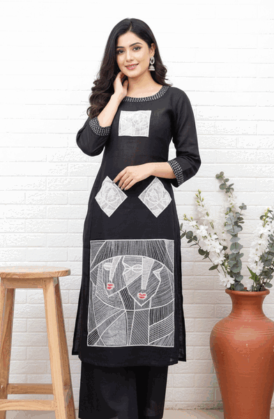 Black Cotton Flex Kurta With Palazzo