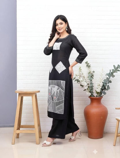 Black Cotton Flex Kurta With Palazzo