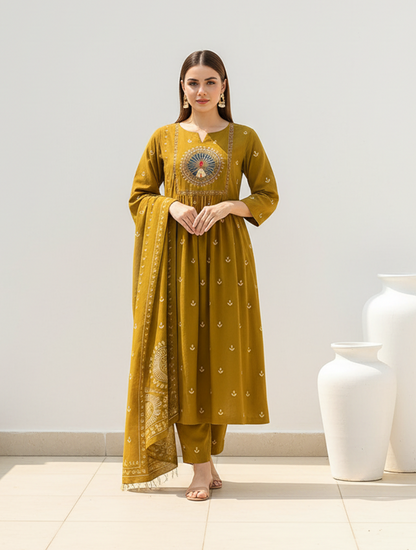 Elegant Mustard Yellow Embroidered Salwar Kameez with Dupatta