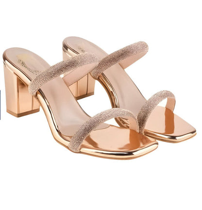 Velvet Strap Gold Block Heel