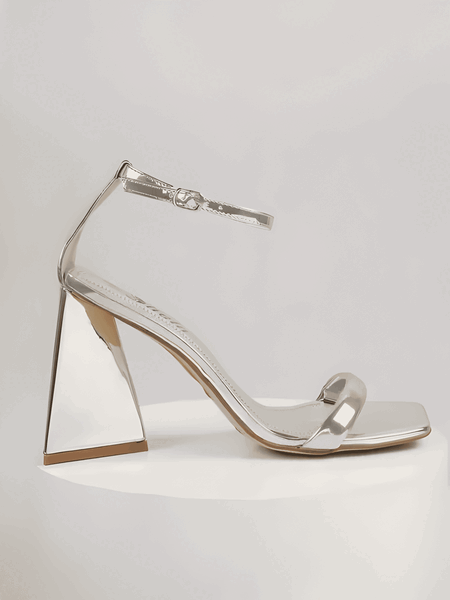 Metallic Silver Block Heel Sandal