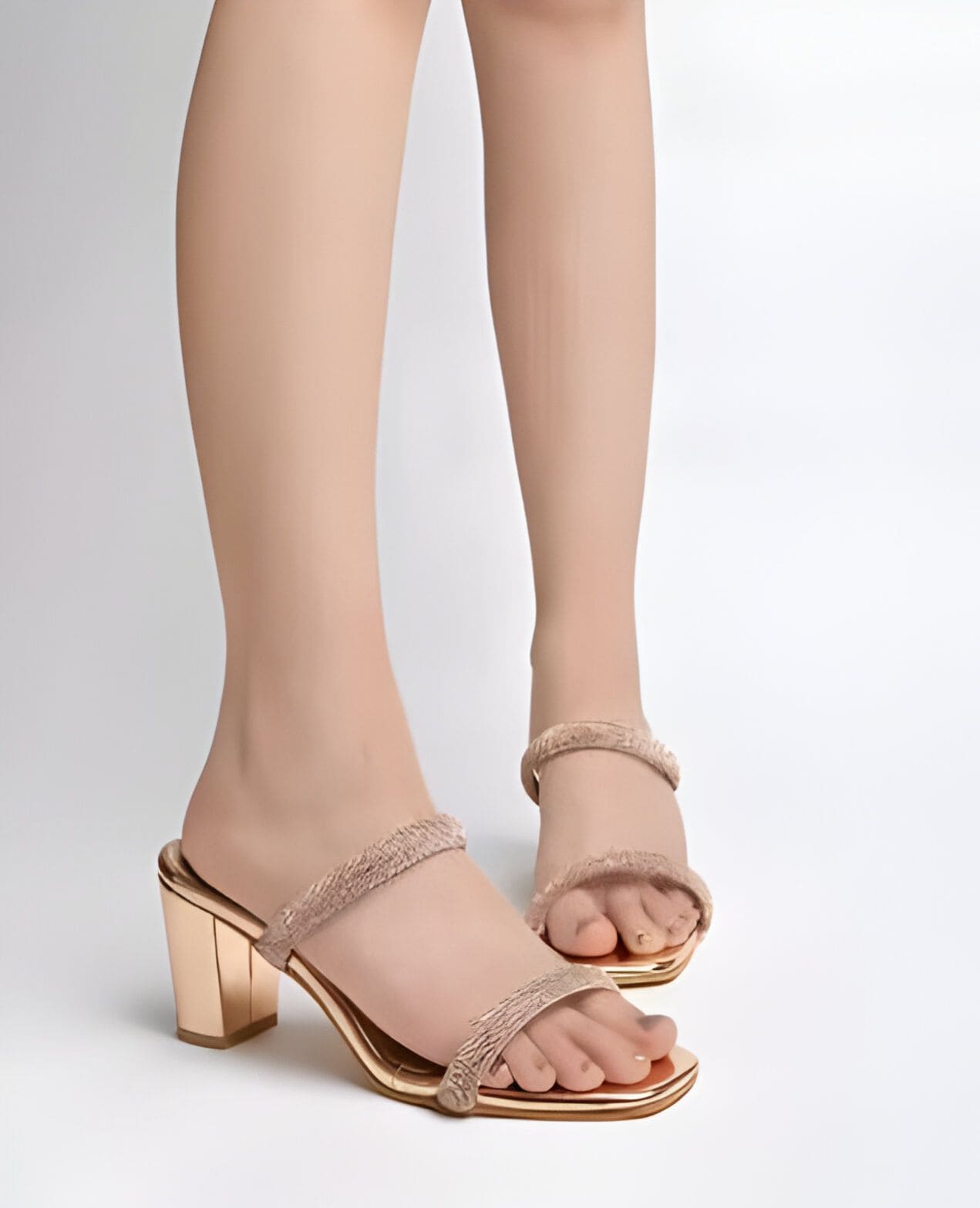 Velvet Strap Gold Block Heel