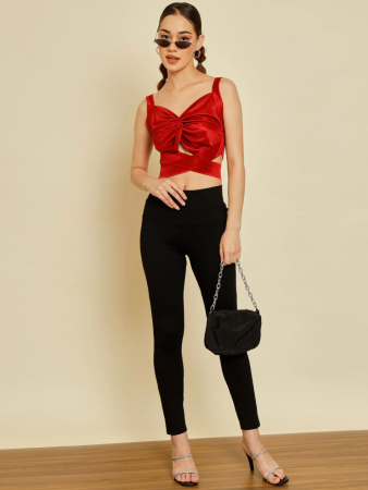 Red Satin Twist-Front Crop Top