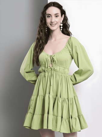 Chic Green Tiered Mini Dress