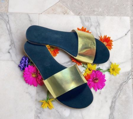 Navy Blue & Gold Slide Sandals