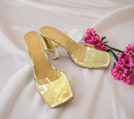 Gold & Block Heel Sandal