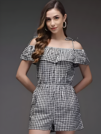 Gingham Off-Shoulder Romper