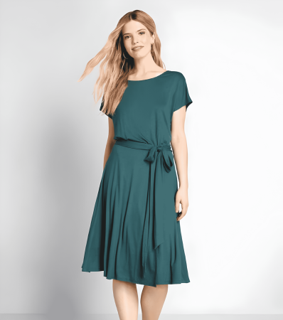 Teal Midi Dress with Waist Tie