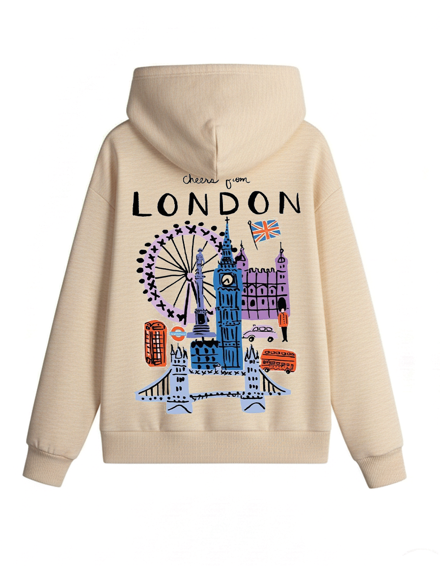 Cheers from London Doodle Oversized Hoodie – Cream