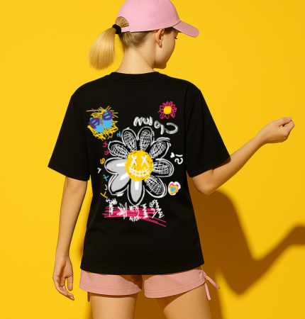 Floral Graffiti Oversized T-Shirt