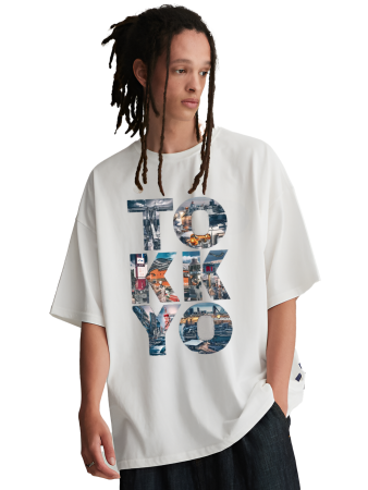Oversized White Tokyo Photo Collage Tee