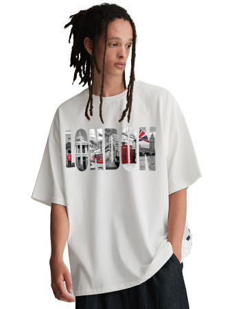 Oversized White London Photo Collage Tee
