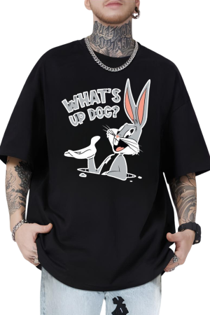 Oversized Black T-Shirt Featuring Bugs Bunny
