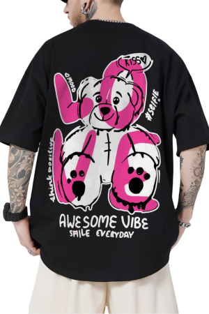 Awesome Vibe Pink Bear Oversized Graphic T-Shirt