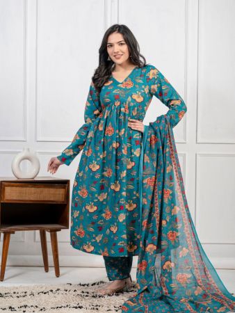 Teal Blue Floral Suit