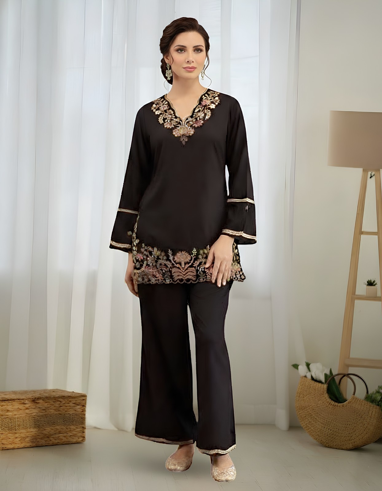 Noir Elegance Embroidered Coord Set