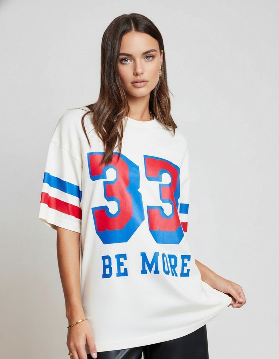 Women’s Oversized Graphic T-Shirt – “33 Be More” P