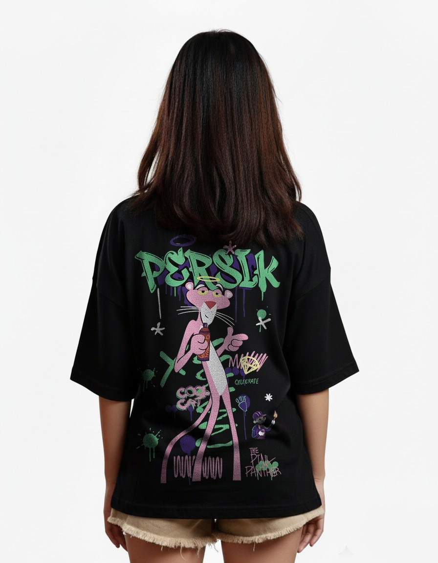 Pink Panther Graffiti Oversized Black T-Shirt – St
